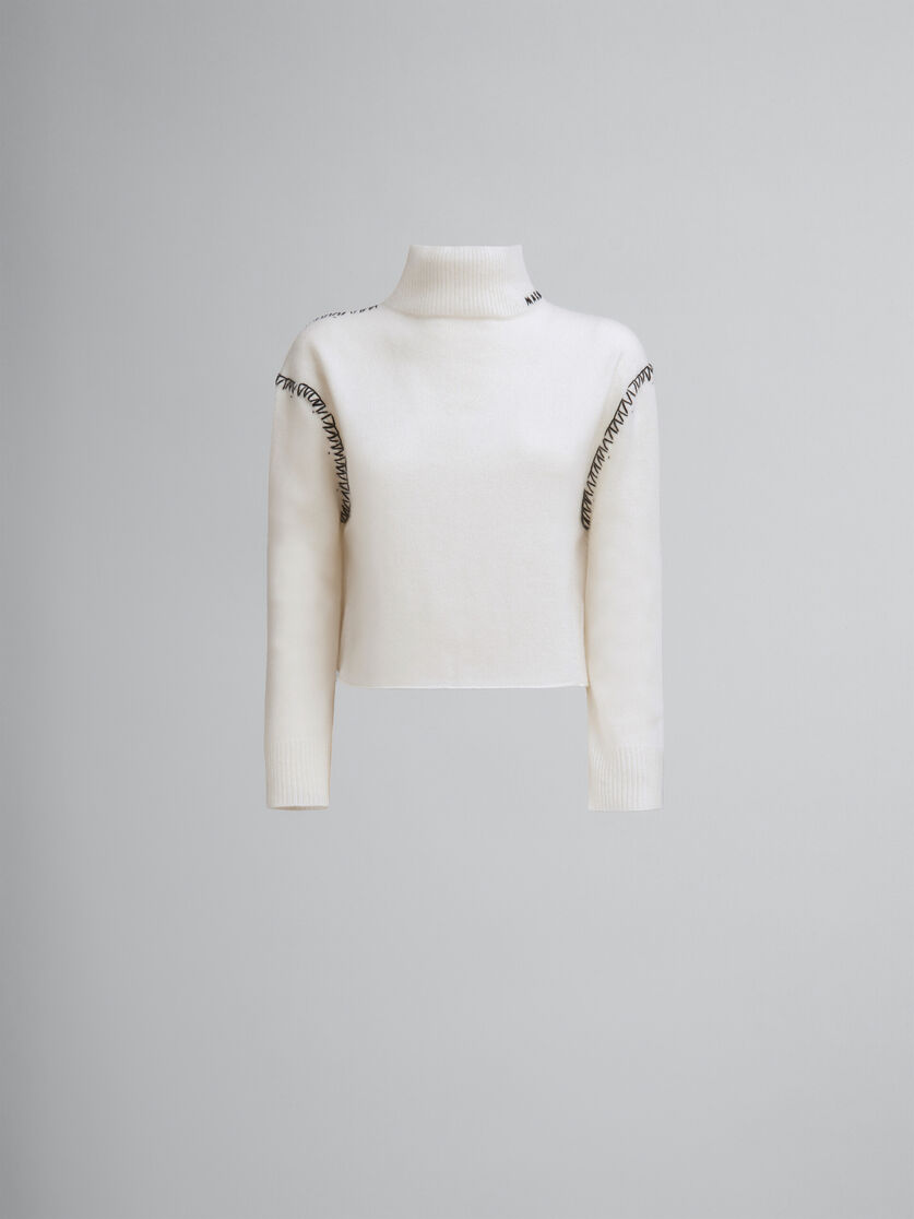 Pull cache-cœur blanc en laine et cachemire avec effet raccommodé Marni - pulls - Image 1