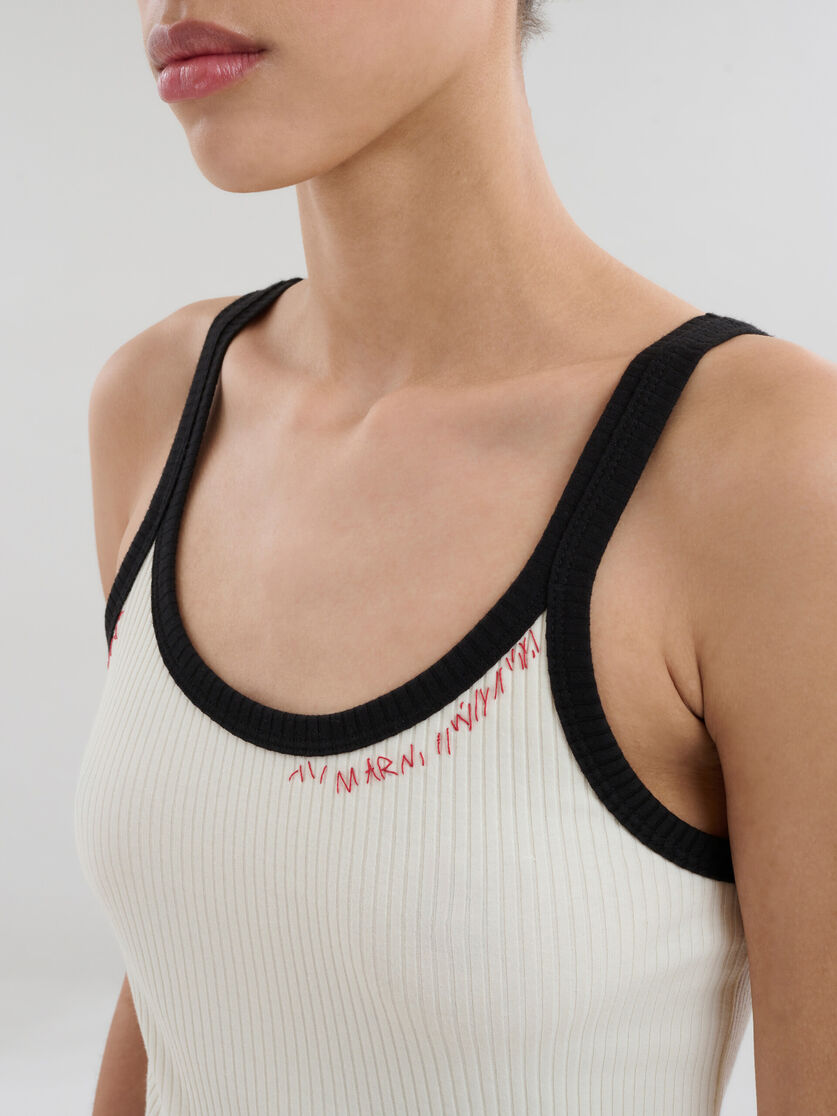 White ribbed cotton tank top with Marni mending - T-shirts - Image 4