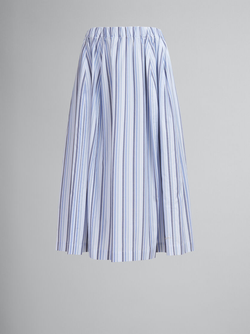 ブルー ストライプ オーガニックポプリン製  伸縮性のあるミディ丈スカート - スカート - Image 1
