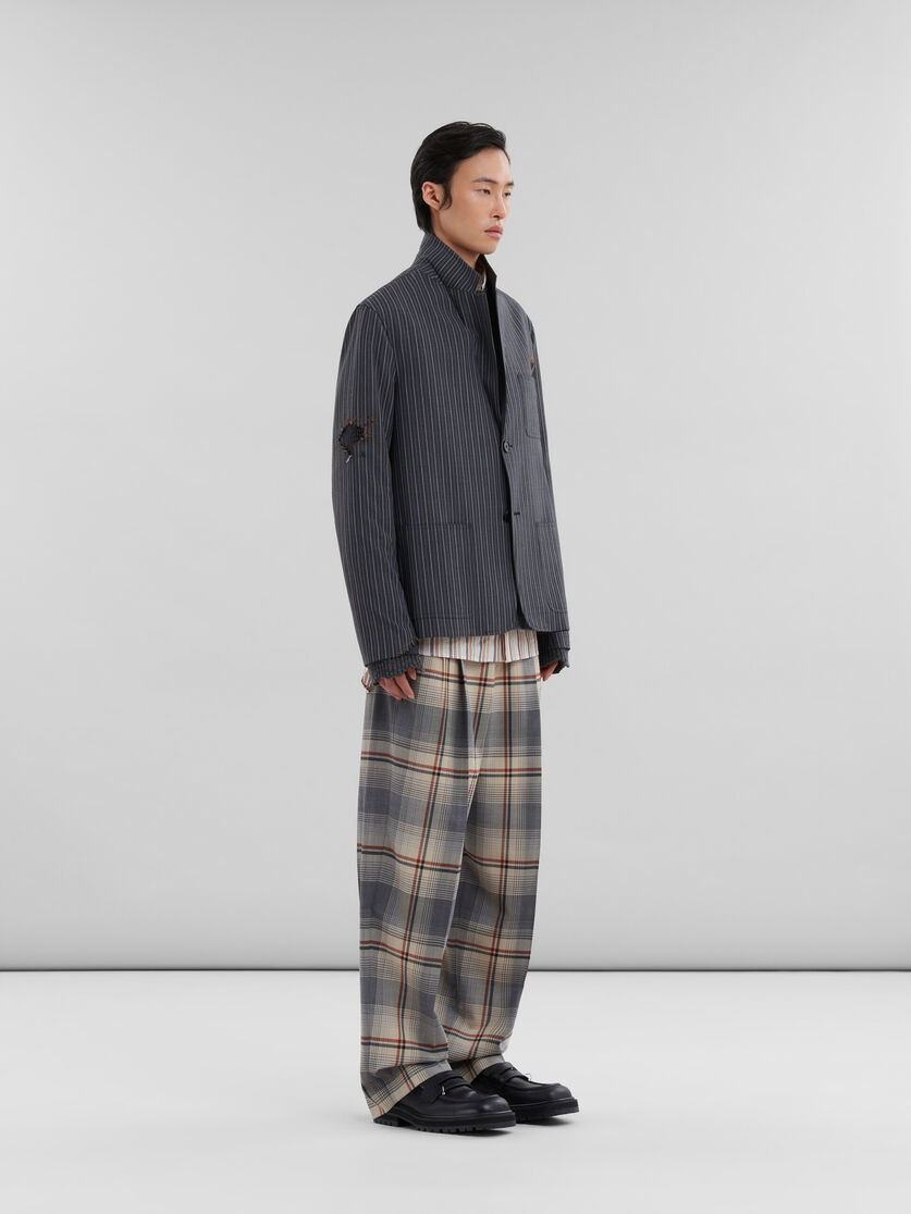 Blue checked wool pleated trousers - Pants - Image 5