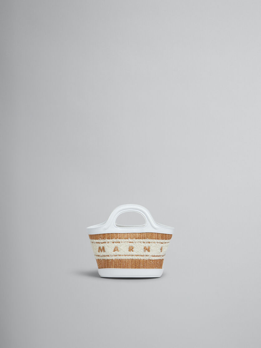 Mini-Tasche Tropicalia aus weißem Leder mit Bast-Optik und flauschigem Logo - Handtaschen - Image 1