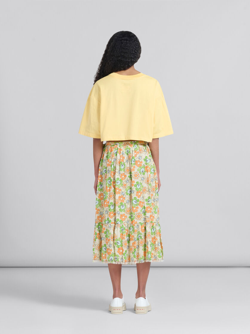 Falda de lino con volante ancho en el bajo y estampado naranja y verde - Faldas - Image 3