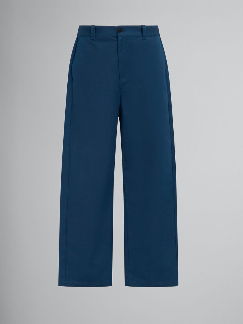 Blue organic gabardine trousers with back logo waist - Pants - Image 1