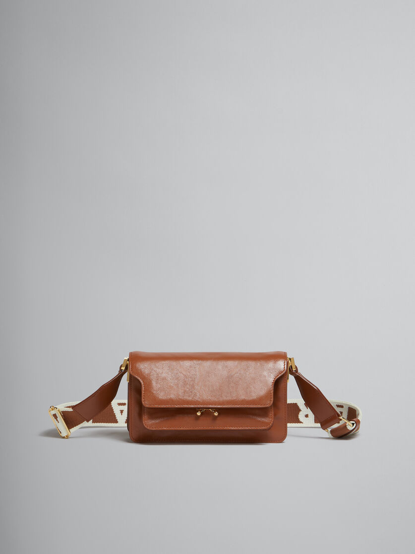 Brown leather E/W Soft Trunk Bag with logo strap - Shoulder Bag - Image 1