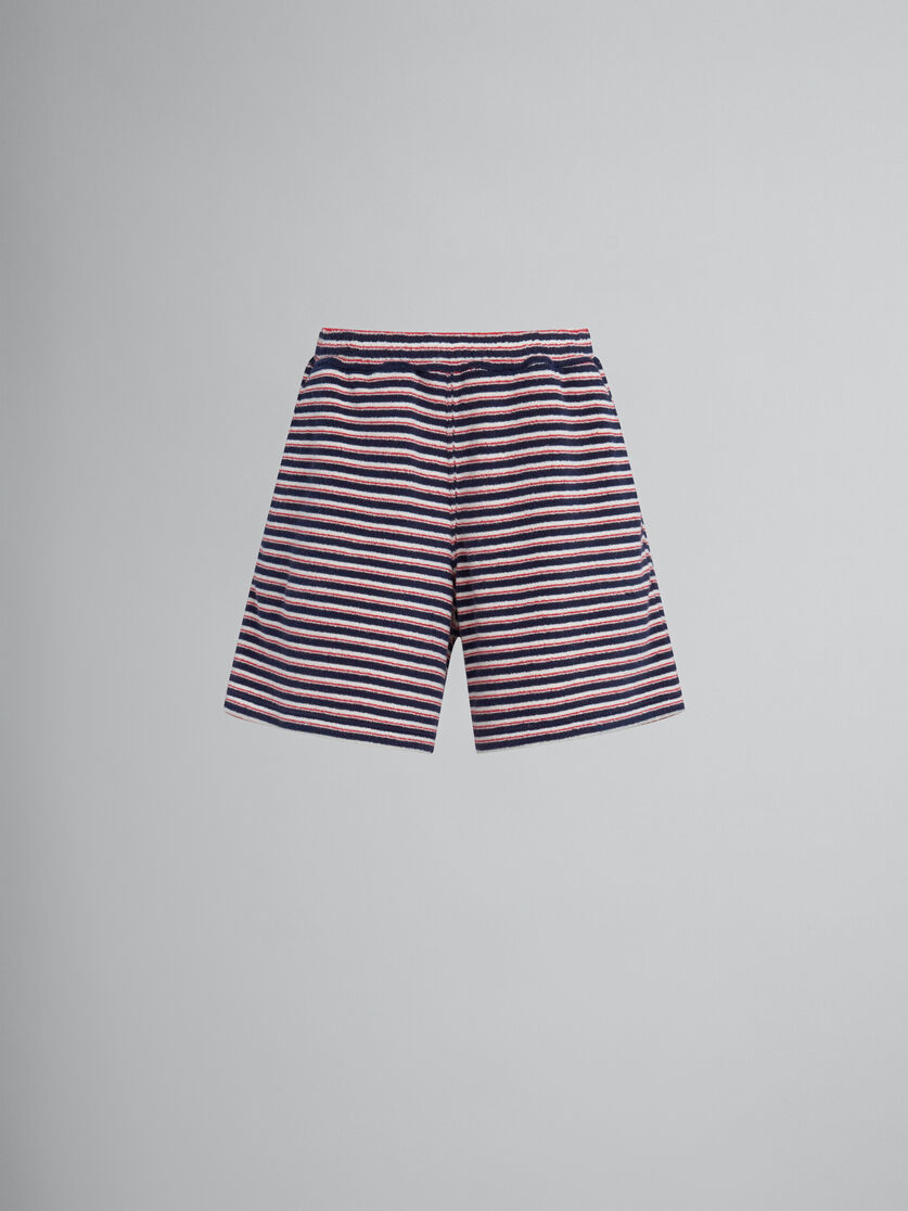 Short en tissu-éponge rayé bleu et rouge - Pantalons - Image 1