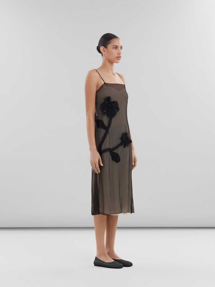 Black crepon slip dress with flower appliqués - Dresses - Image 6