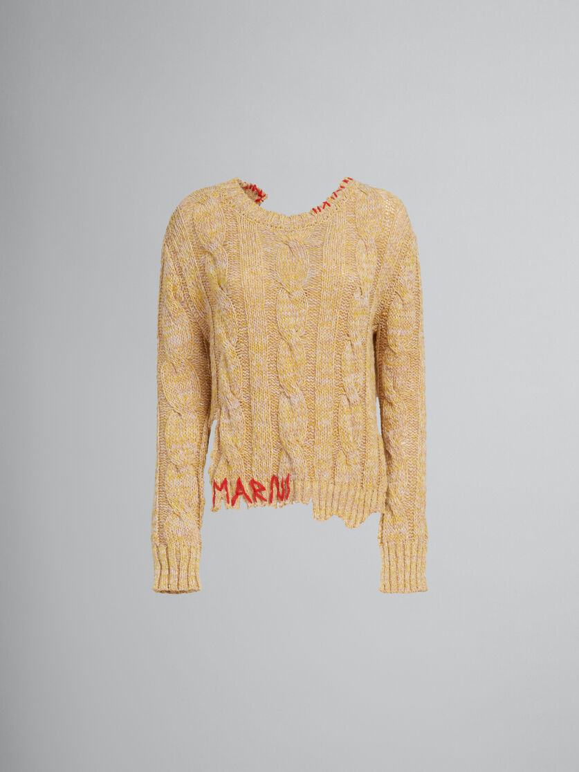 Gelber Pullover aus Mouliné mit Rändern in Destroyed-Optik - Pullover - Image 1
