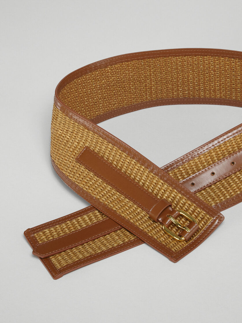 Cintura in pelle marrone e tessuto effetto rafia - Cintura - Image 3