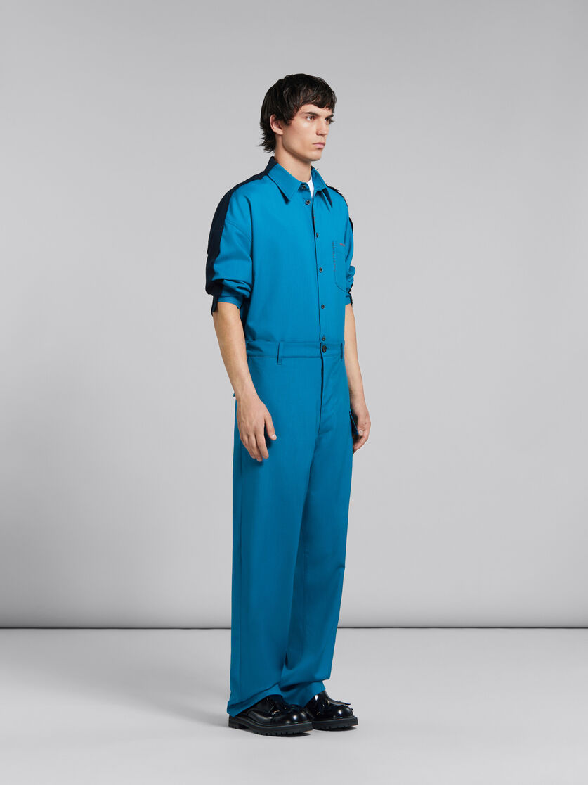 Blaues Hemd aus Tropenwolle mit kontrastierender Rückseite - Hemden - Image 5