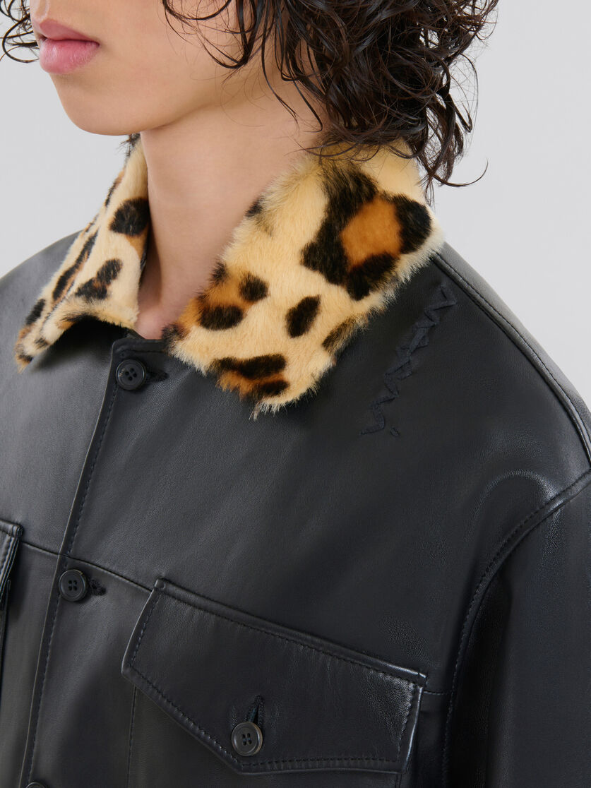 Nappa leather shirt with animalier shearling collar - Shirts - Image 5