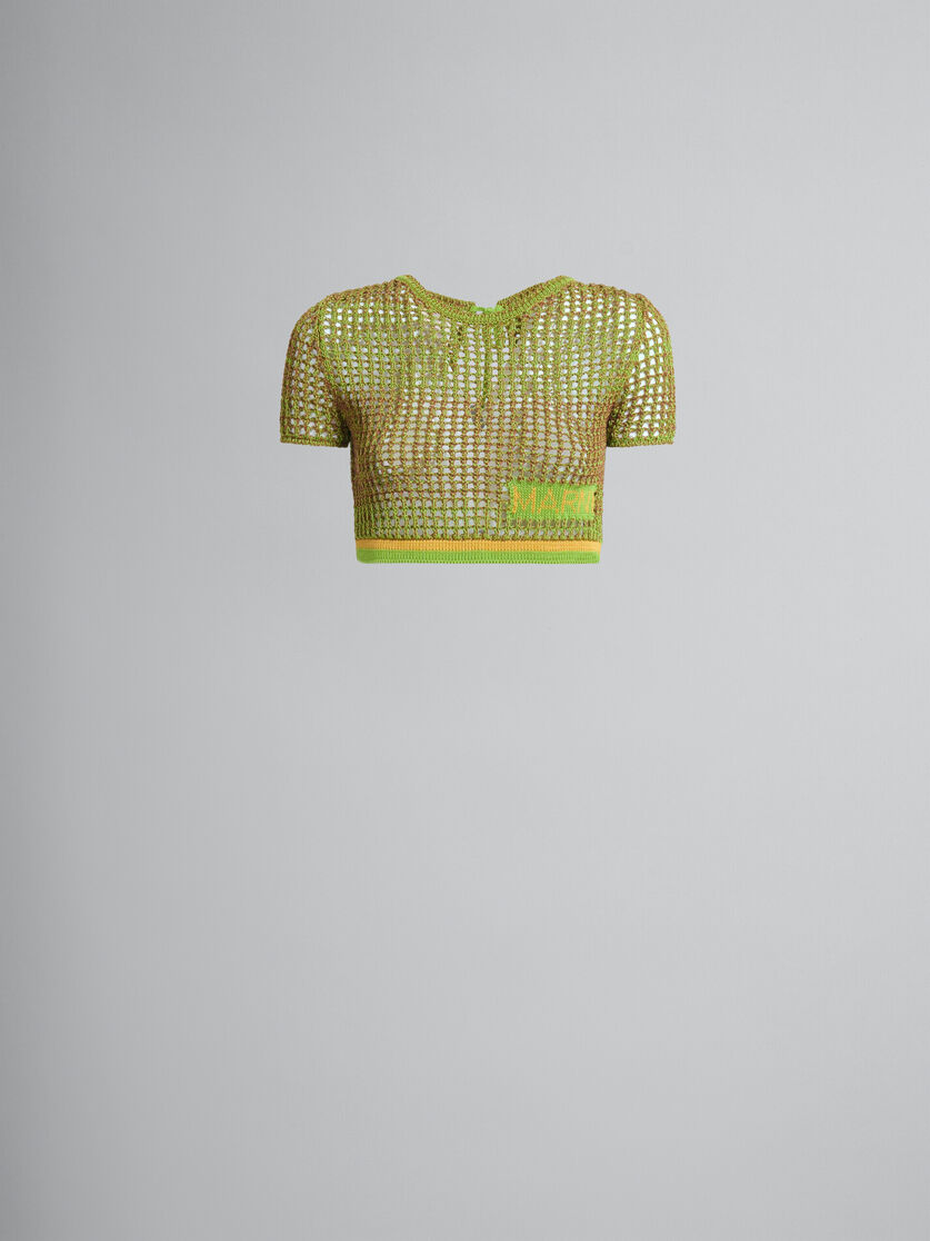 T-shirt en maille filet de coton organique vert - pulls - Image 2