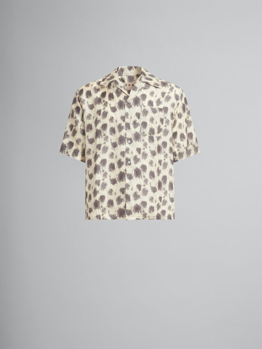 Chemise de bowling en soie jaune clair avec imprimé Crayon Leopard - Chemises - Image 1