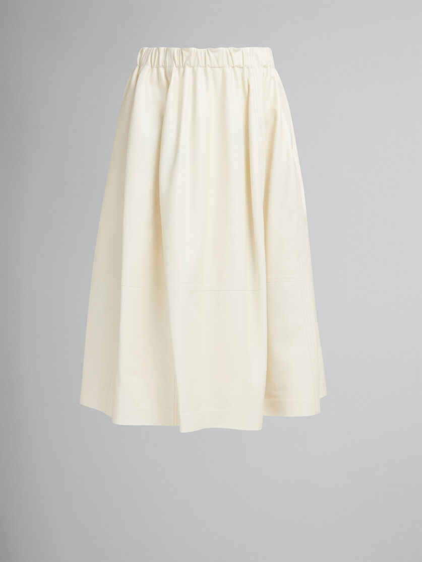Cream nappa leather elasticated midi skirt - Skirts - Image 1