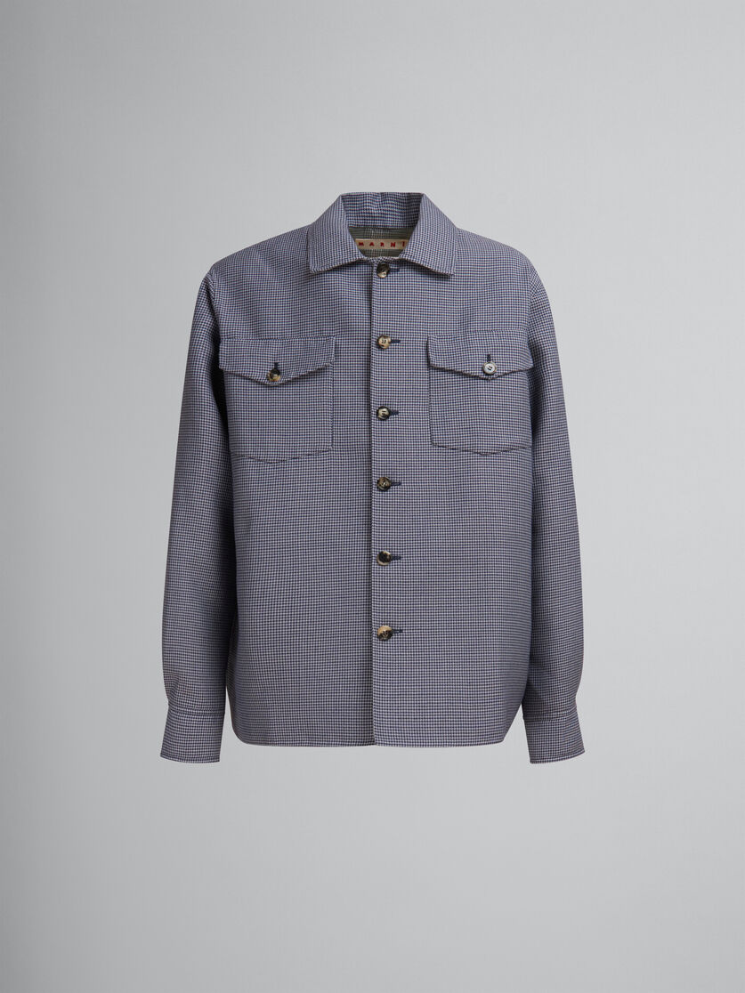 Chemise en laine pied-de-poule bleue avec poches - Chemises - Image 1