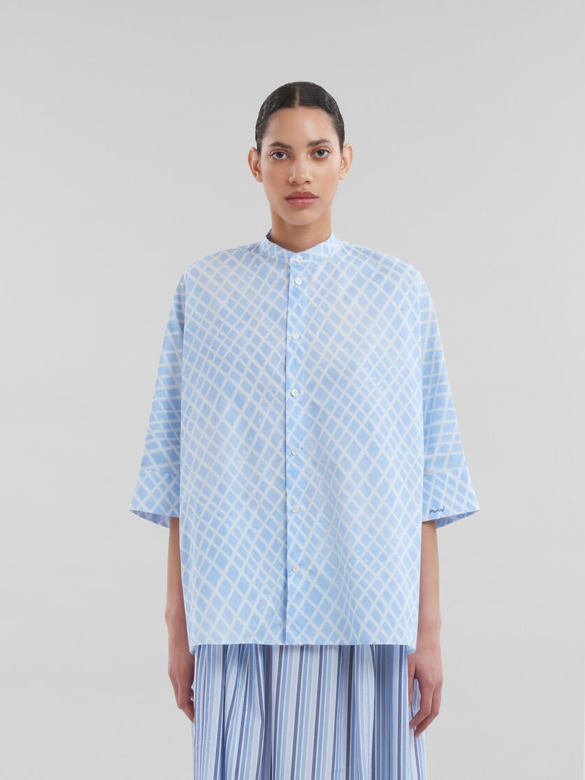 Light blue poplin kimono shirt with Landscapes print - Shirts - Image 2