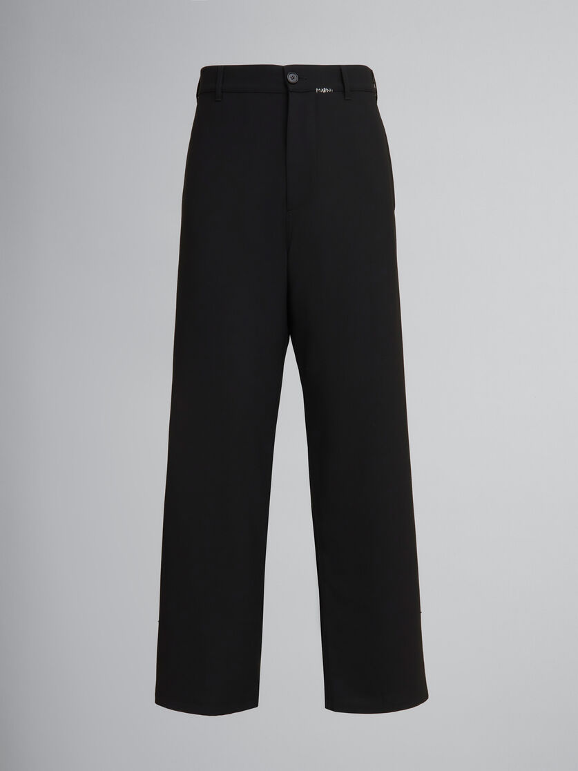 Pantalon droit en laine noire avec logo effet raccommodé Marni - Pantalons - Image 1