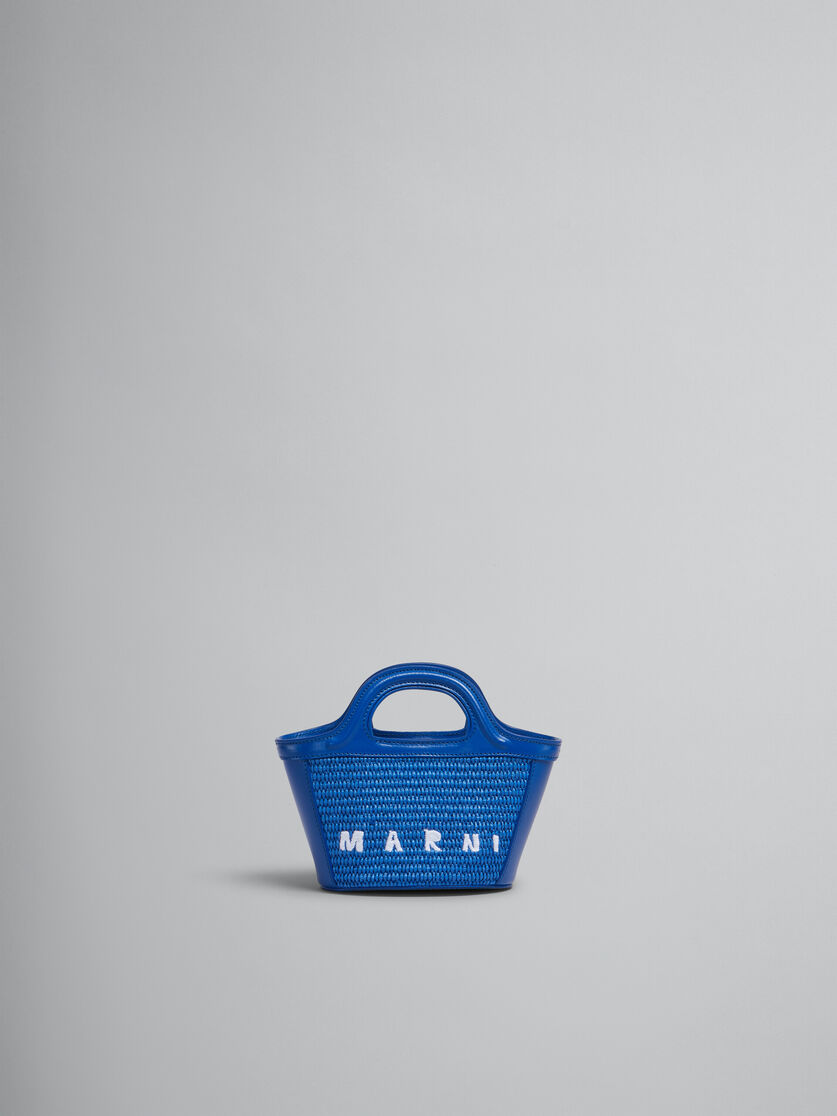 Tropicalia Micro Bag in light blue leather and raffia-effect fabric - Handbags - Image 1