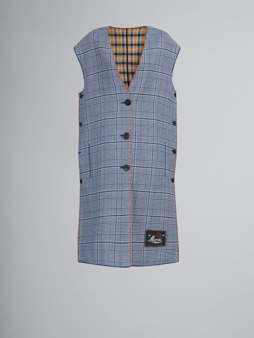 Blue and yellow checked wool reversible vest - Waistcoat - Image 1