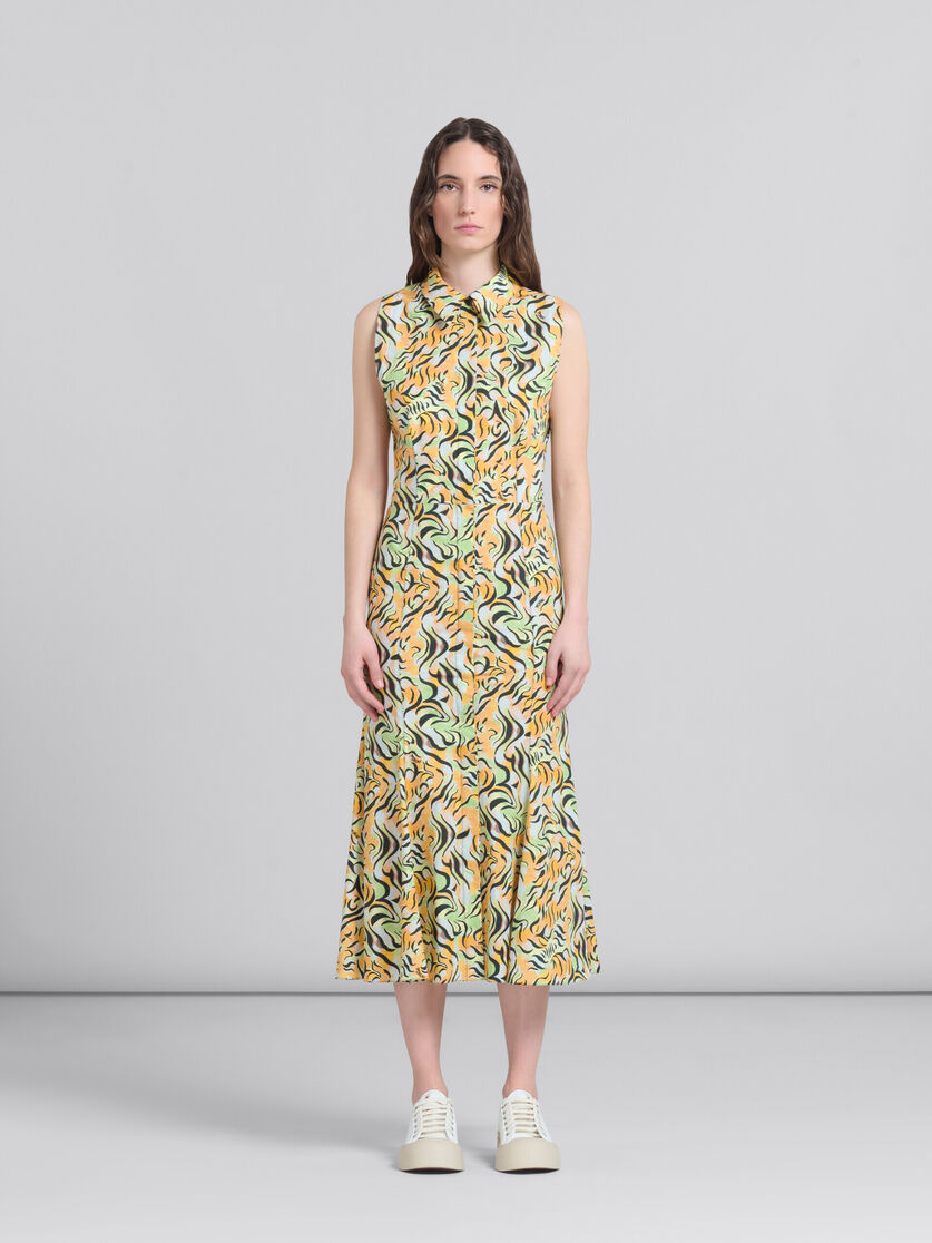 오렌지 & 그린 프린티드 오가닉 포플린 머메이드 드레스 - 드레스 - Image 1