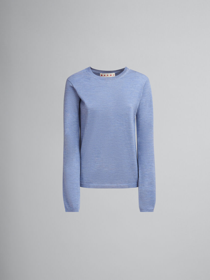 Blue wool-silk crew-neck jumper with Marni mending - Pullovers - Image 1