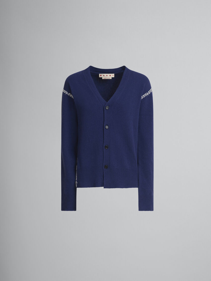 Cardigan in cashmere-lana blu con rammendo Marni - Pullover - Image 1