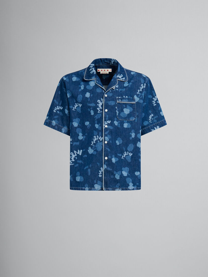 Blaues Bowlinghemd aus Denim mit Marni Dripping-Print - Hemden - Image 1
