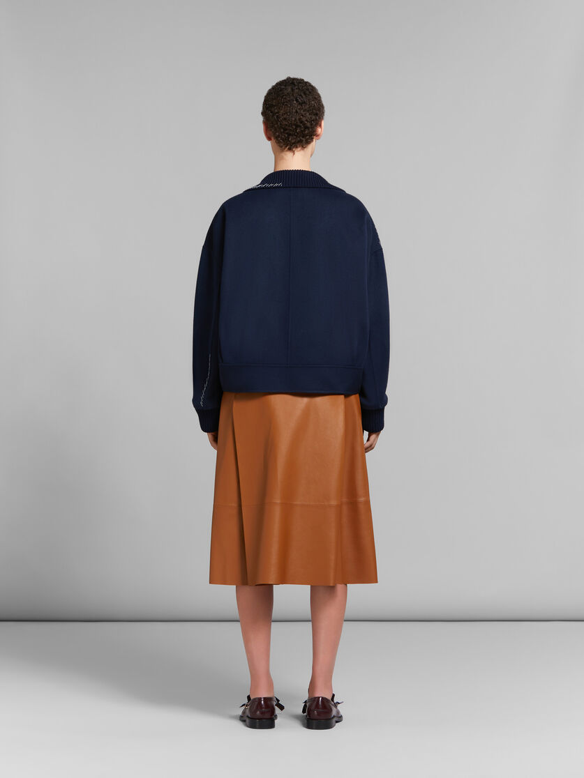 Veste en cachemire et laine bleu profond avec bords en maille - Manteaux - Image 3