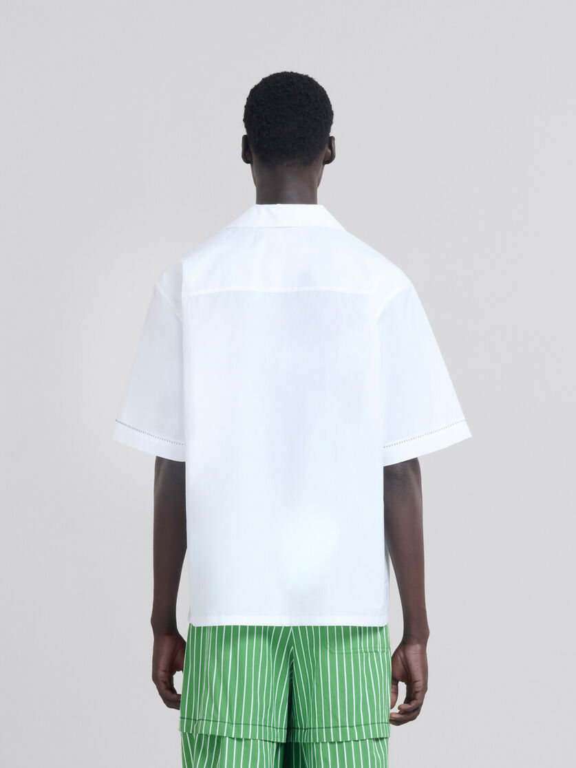 White organic poplin bowling shirt with print - Shirts - Image 3
