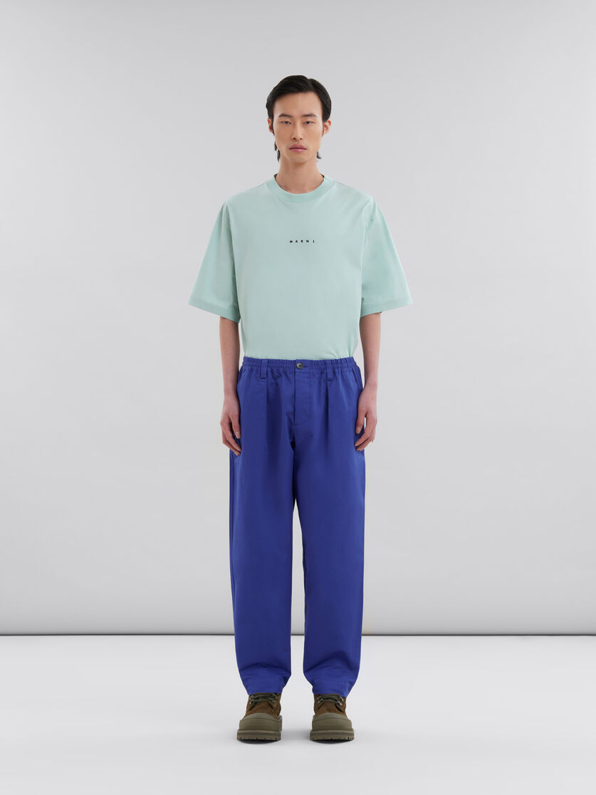 Blue organic gabardine trousers with drawstring waist - Pants - Image 2