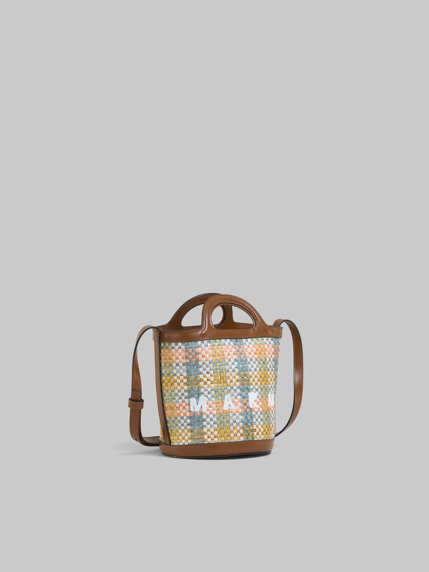 Bolso cubo pequeño Tropicalia marrón de piel y tejido efecto rafia a cuadros - Bolsos de hombro - Image 6