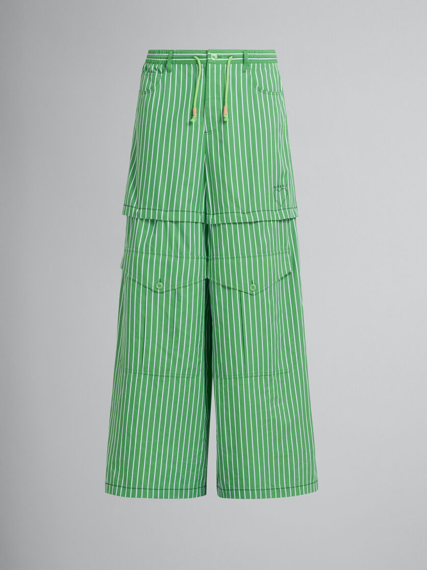 Green striped organic poplin hybrid cargo pants - Pants - Image 2