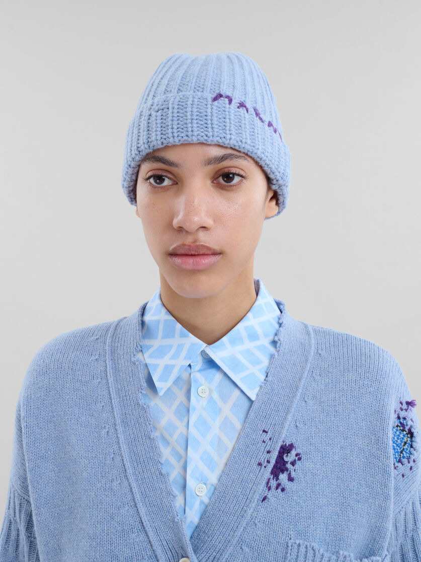 Bonnet en laine Shetland bleue avec effet raccommodé Marni - Chapeau - Image 2