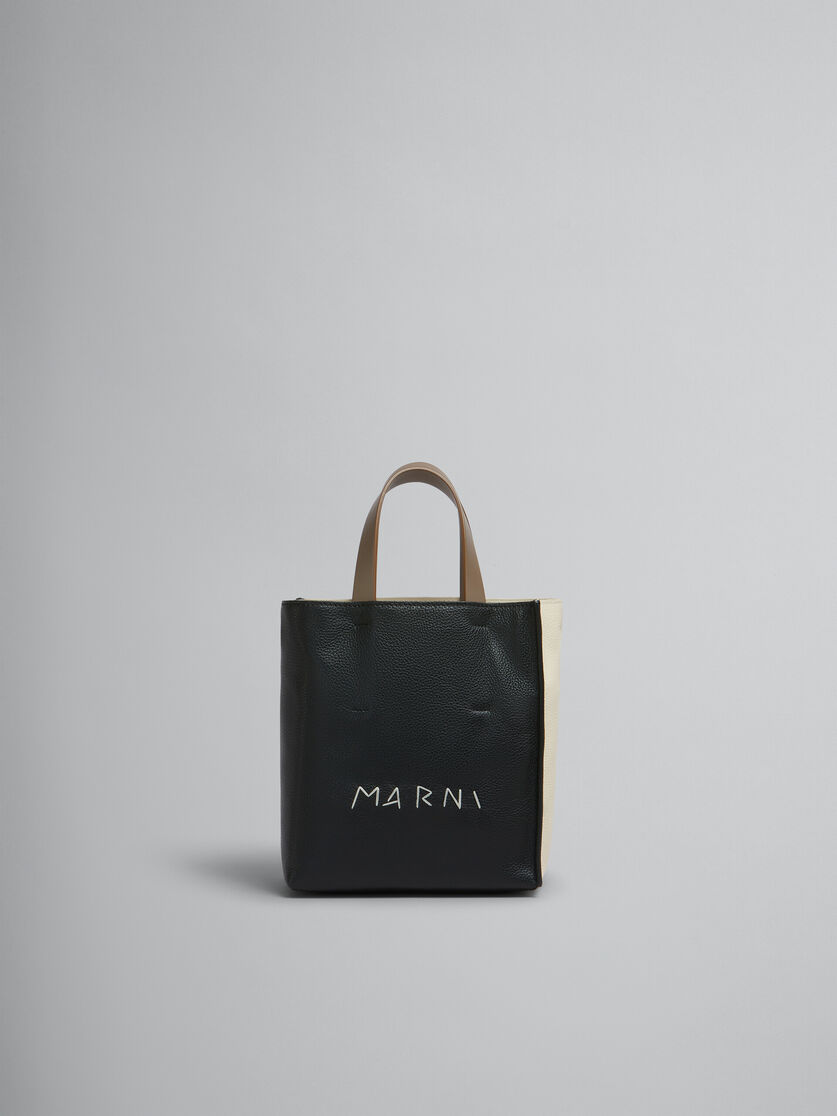 Mini-Tasche Museo Soft aus elfenbeinfarbenem und braunem Leder mit Marni-Flicken - Shopper - Image 1