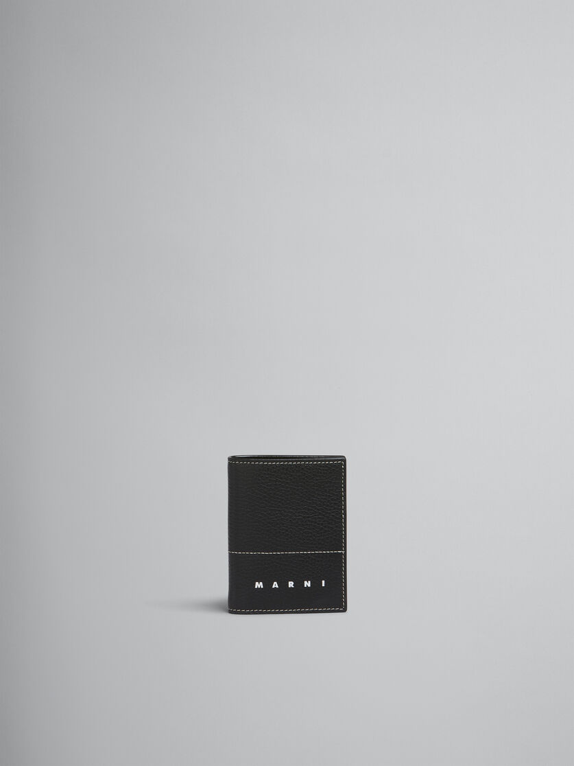 ブラック レザー製二つ折りカードケース - 財布 - Image 1