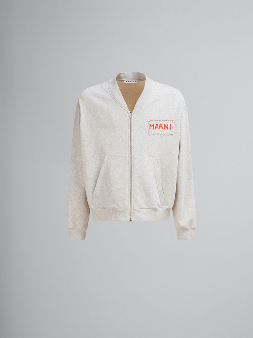 Grey melange cotton bomber with Marni patch - Sweaters - Image 1