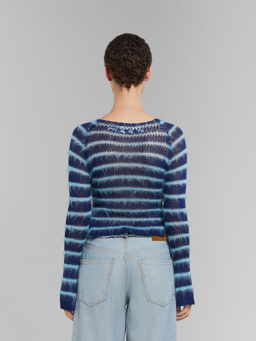 Blauer Pullover mit U-Boot-Ausschnitt und Mohair-Streifen - Pullover - Image 3
