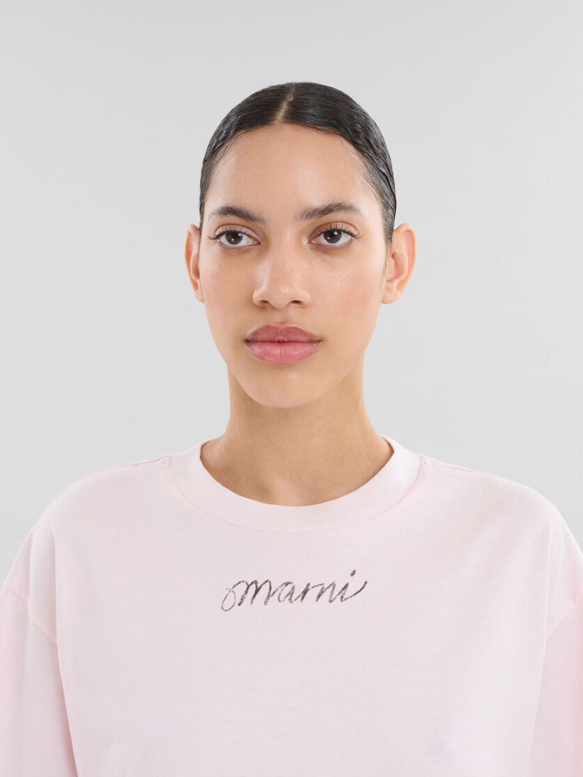 Pink organic cotton boxy T-shirt with repeated logo - T-shirts - Image 4