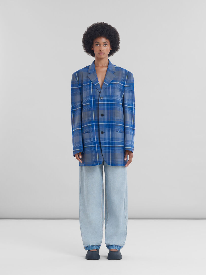 Blue checked virgin wool oversized jacket - Jackets - Image 2