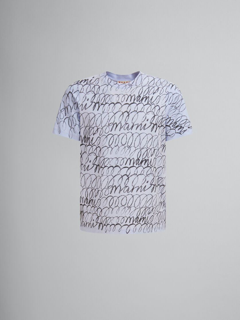 Blaues T-Shirt aus Bio-Baumwolle mit Marni Scribble-Motiv - Hemden - Image 1