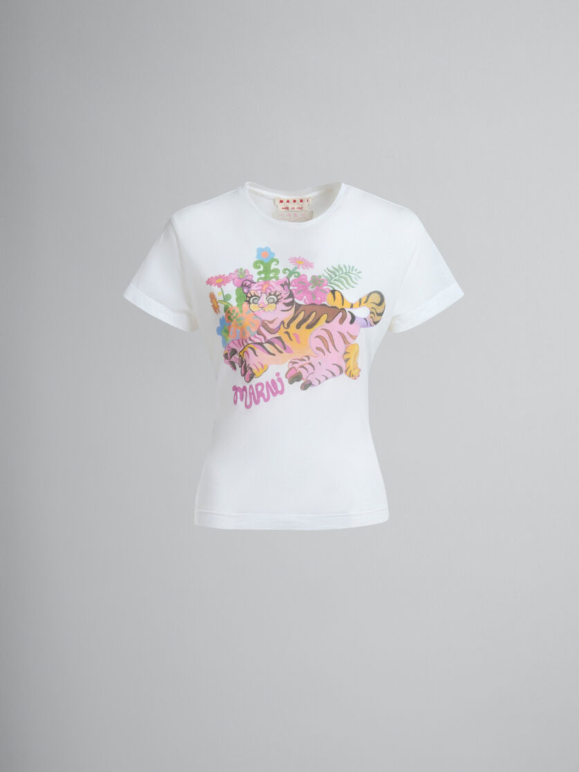 プリント入りホワイトのオーガニックジャージー製スリムフィットTシャツ - Tシャツ - Image 2