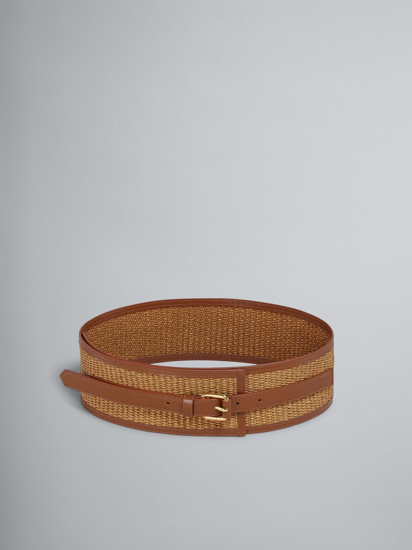 Cinturón marrón de piel y tejido efecto rafia - Cinturones - Image 1