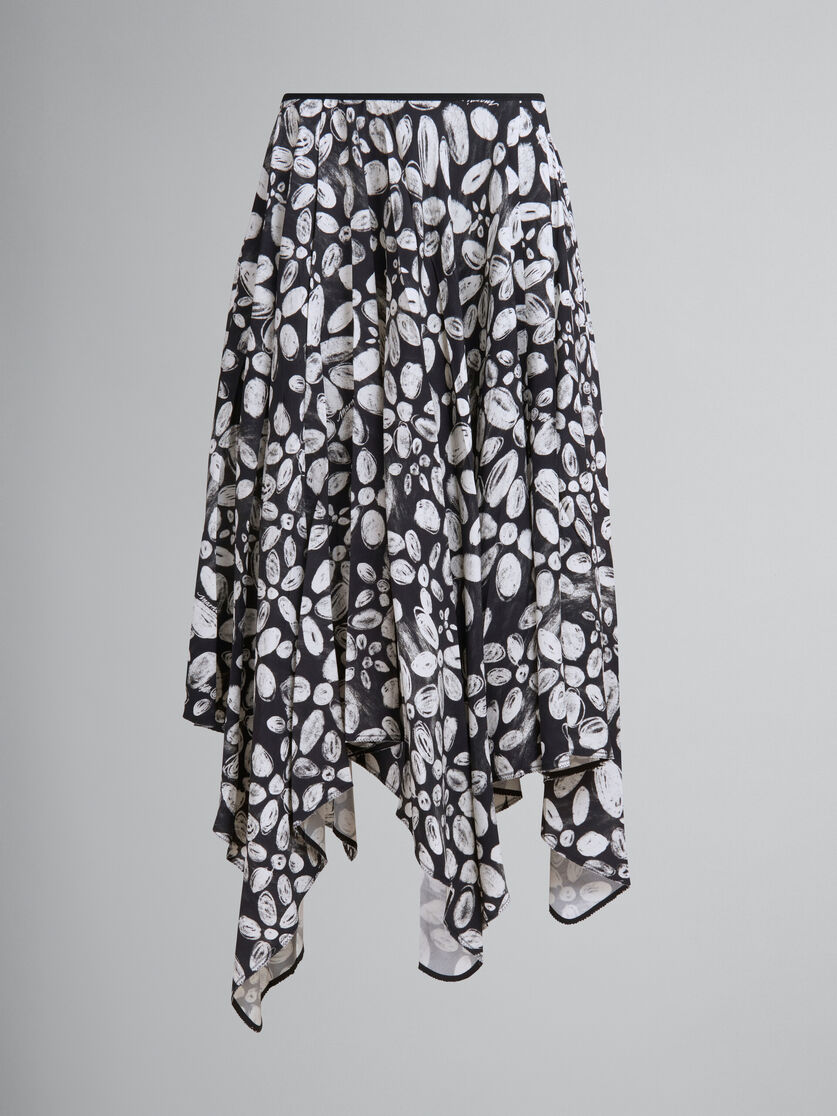 Black satin-back crêpe midi skirt with Blooming print - Skirts - Image 1
