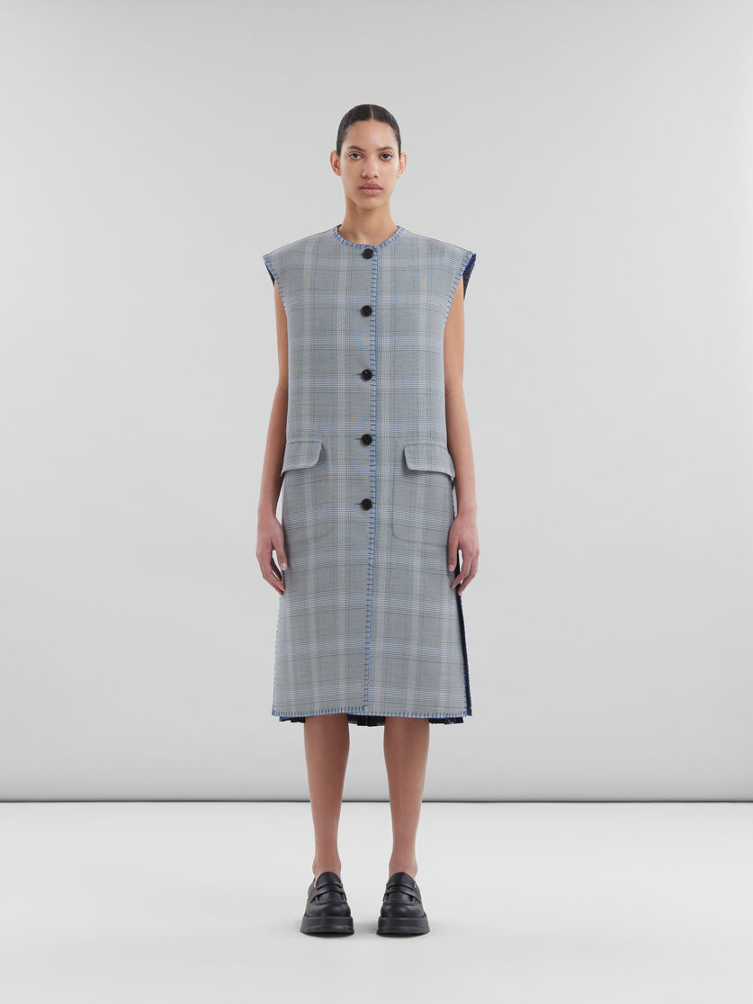 Blue checked wool reversible sleeveless jacket - Waistcoats - Image 4