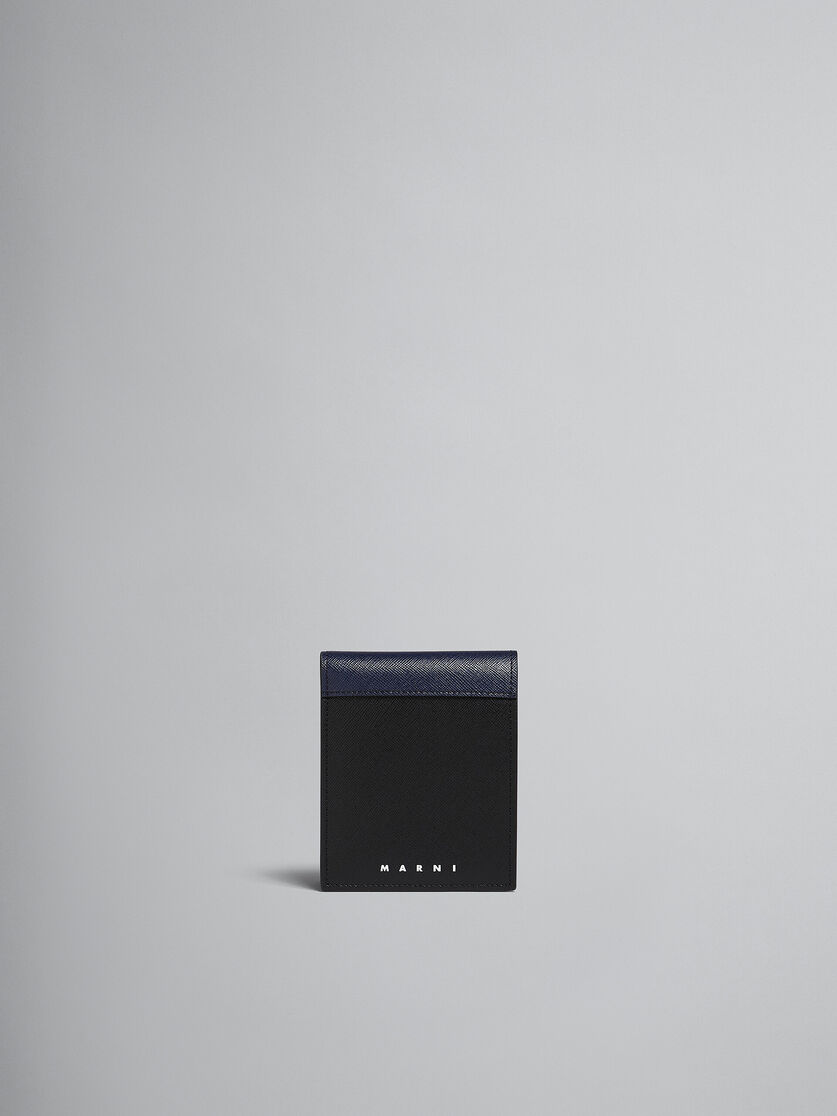 Portafoglio bi-fold in pelle Saffiano blu e nera - Portafogli - Image 1