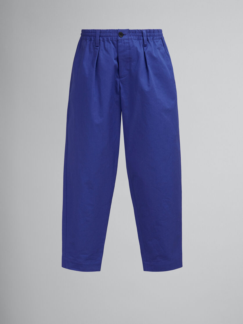 Blue organic gabardine trousers with drawstring waist - Pants - Image 1