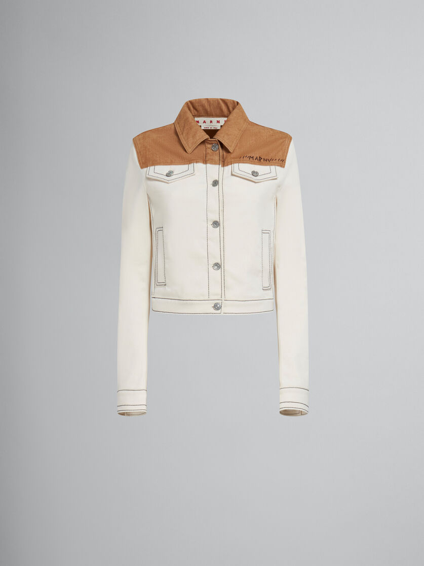 Ecru organic denim trucker jacket with contrast yoke - Jackets - Image 1
