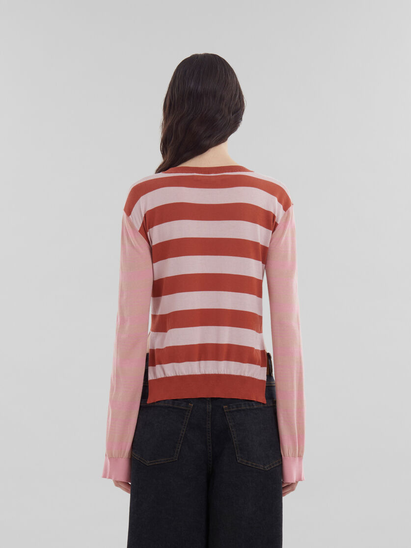 Pink contrast-stripe light cotton crew-neck - Pullovers - Image 3