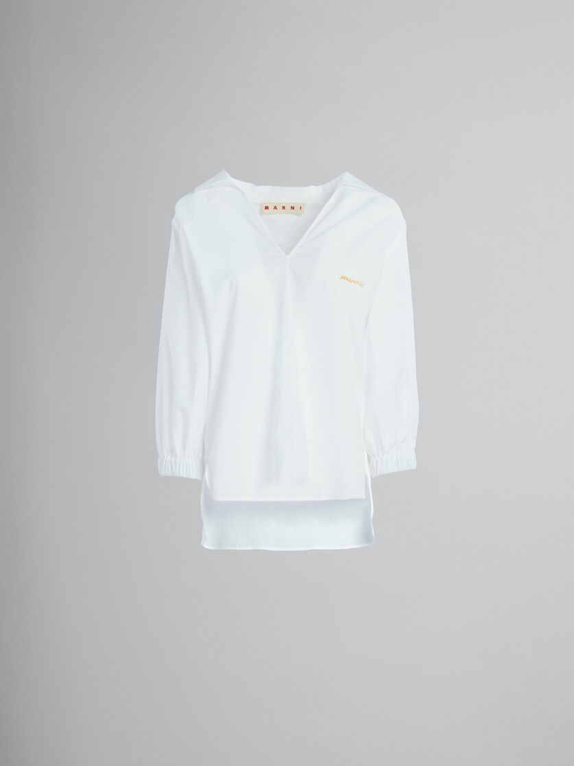 Square-neck top in white organic poplin - Shirts - Image 1