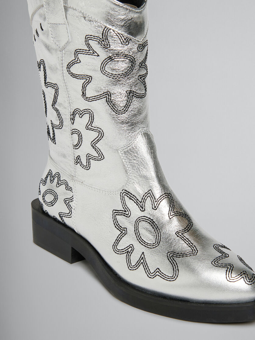 Silver leather cowboy boot with embroidered patch detail - Sneakers - Image 4