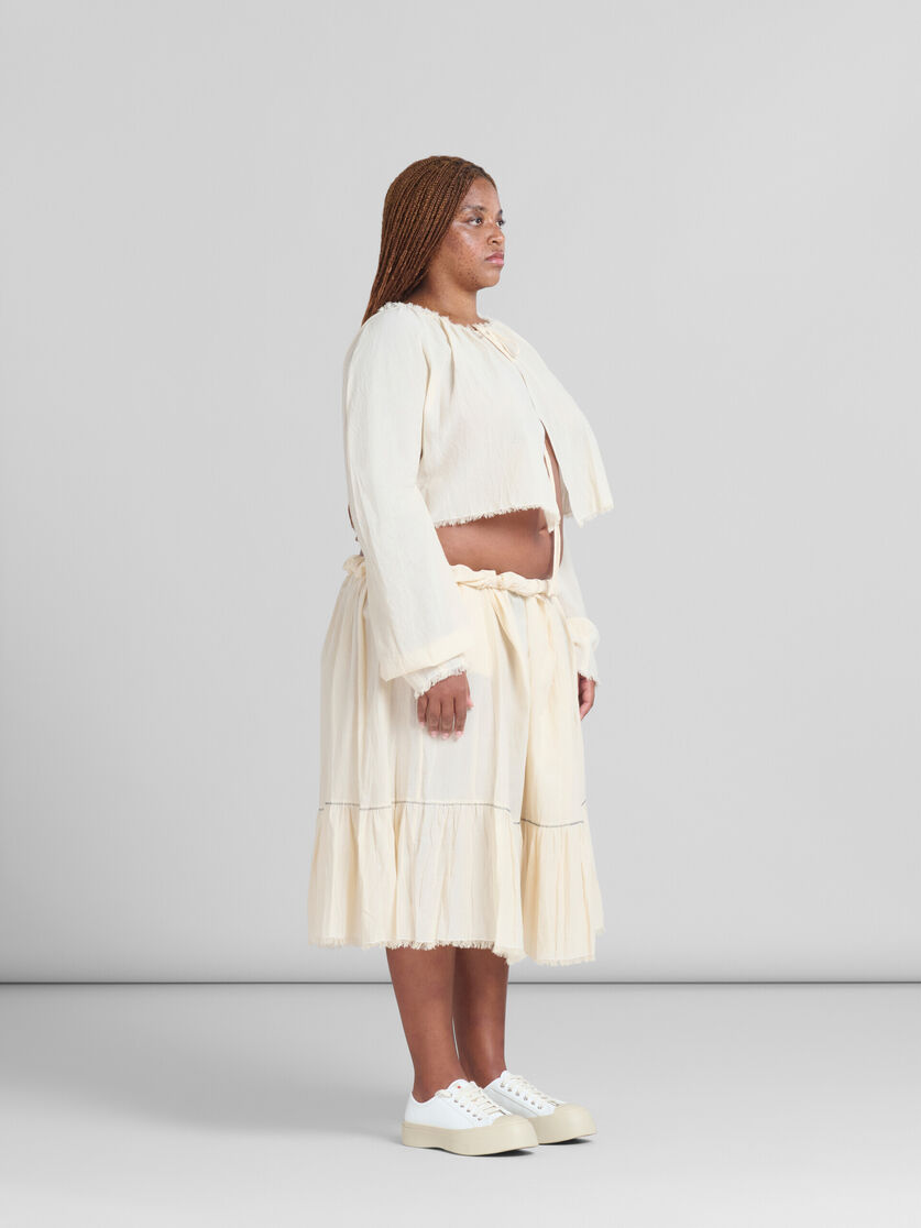 Light beige organic cheesecloth skirt with flounce - Skirts - Image 5